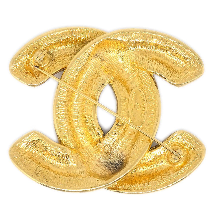 CHANEL 1986-1994 Quilted CC Brooch Gold 1152