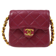 CHANEL 1989-1991 Pink Lambskin Quilted Pochette Micro