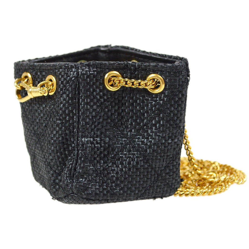 CHANEL Mini Pouch Black Straw Bag Charm