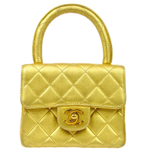Chanel 1994 Gold Lambskin Micro Classic Flap Handbag