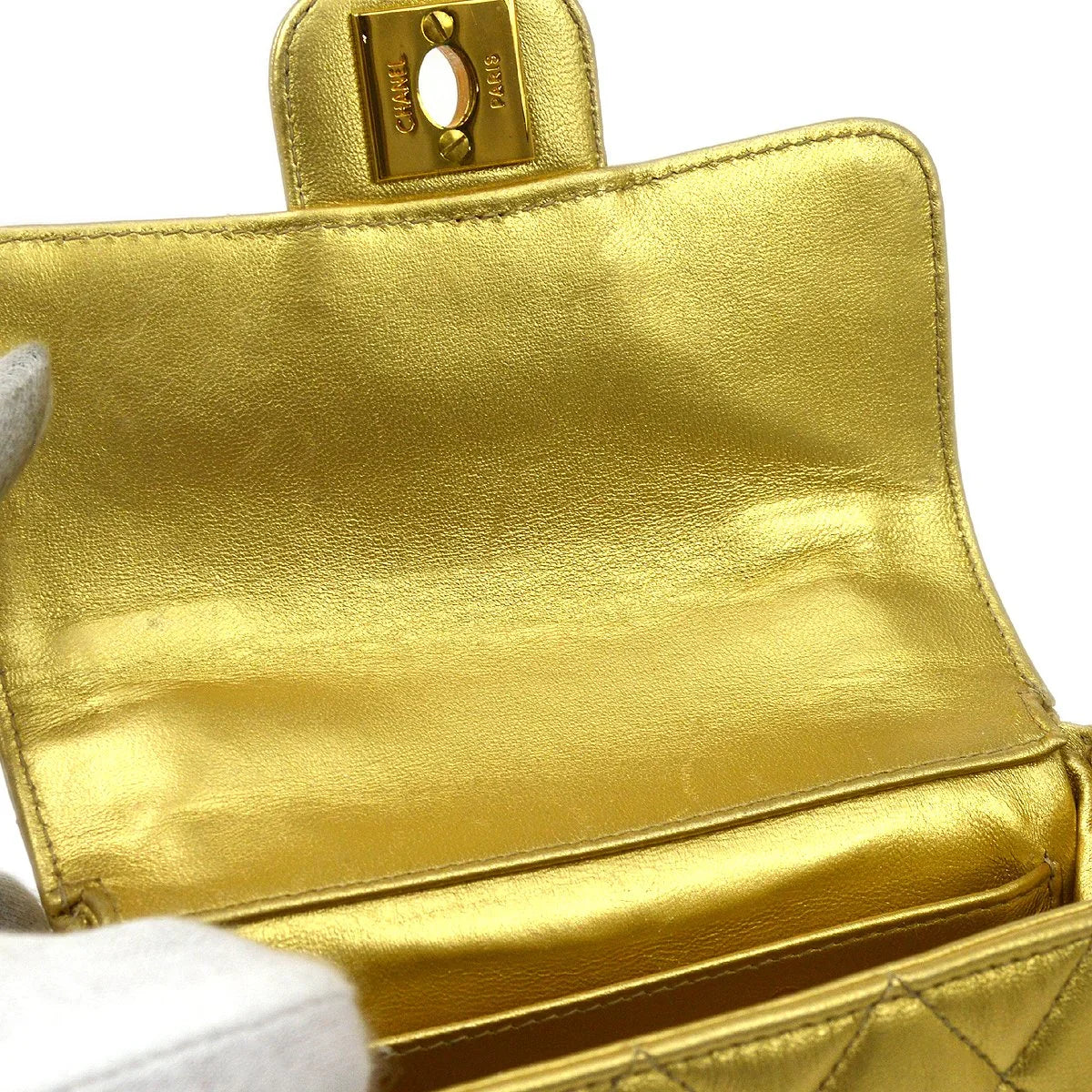 Chanel 1994 Gold Lambskin Micro Classic Flap Handbag