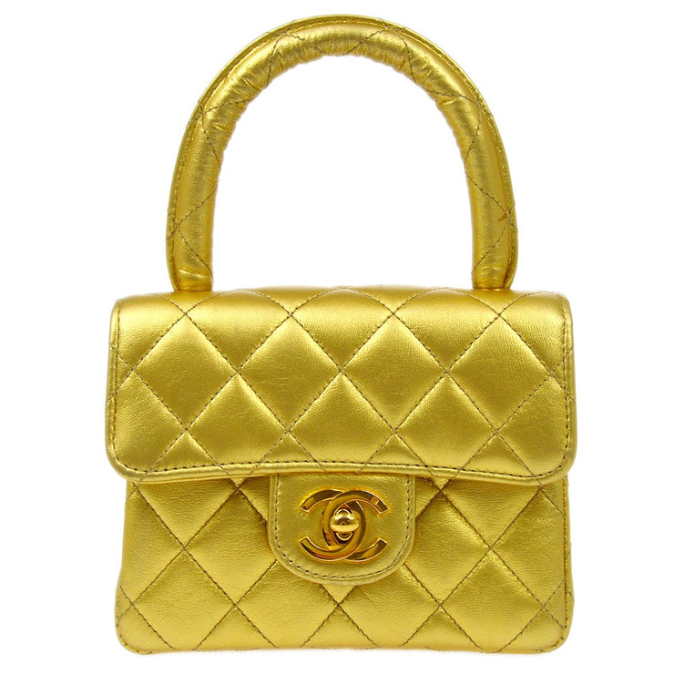 CHANEL 1994 Gold Lambskin Top Handle Bag Micro