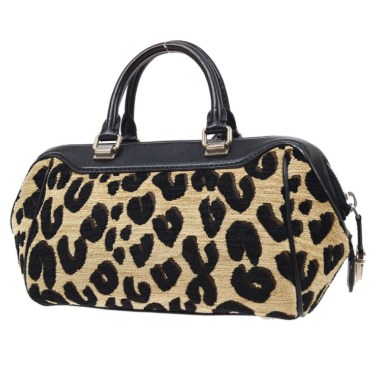 LOUIS VUITTON Leopard Baby Jacquard Canvas Leather Black Handbag