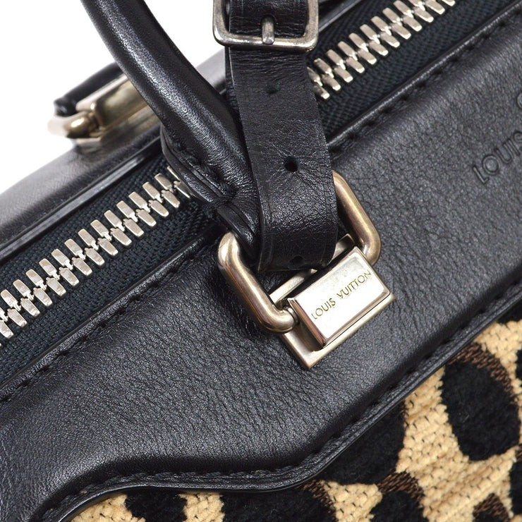 LOUIS VUITTON Leopard Baby Jacquard Canvas Leather Black Handbag