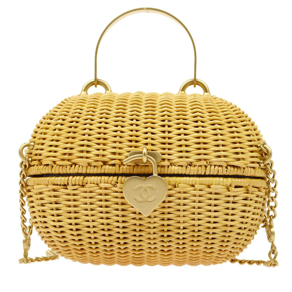 Chanel Chanel Beige Leather x Straw Basket Tote Bag CC