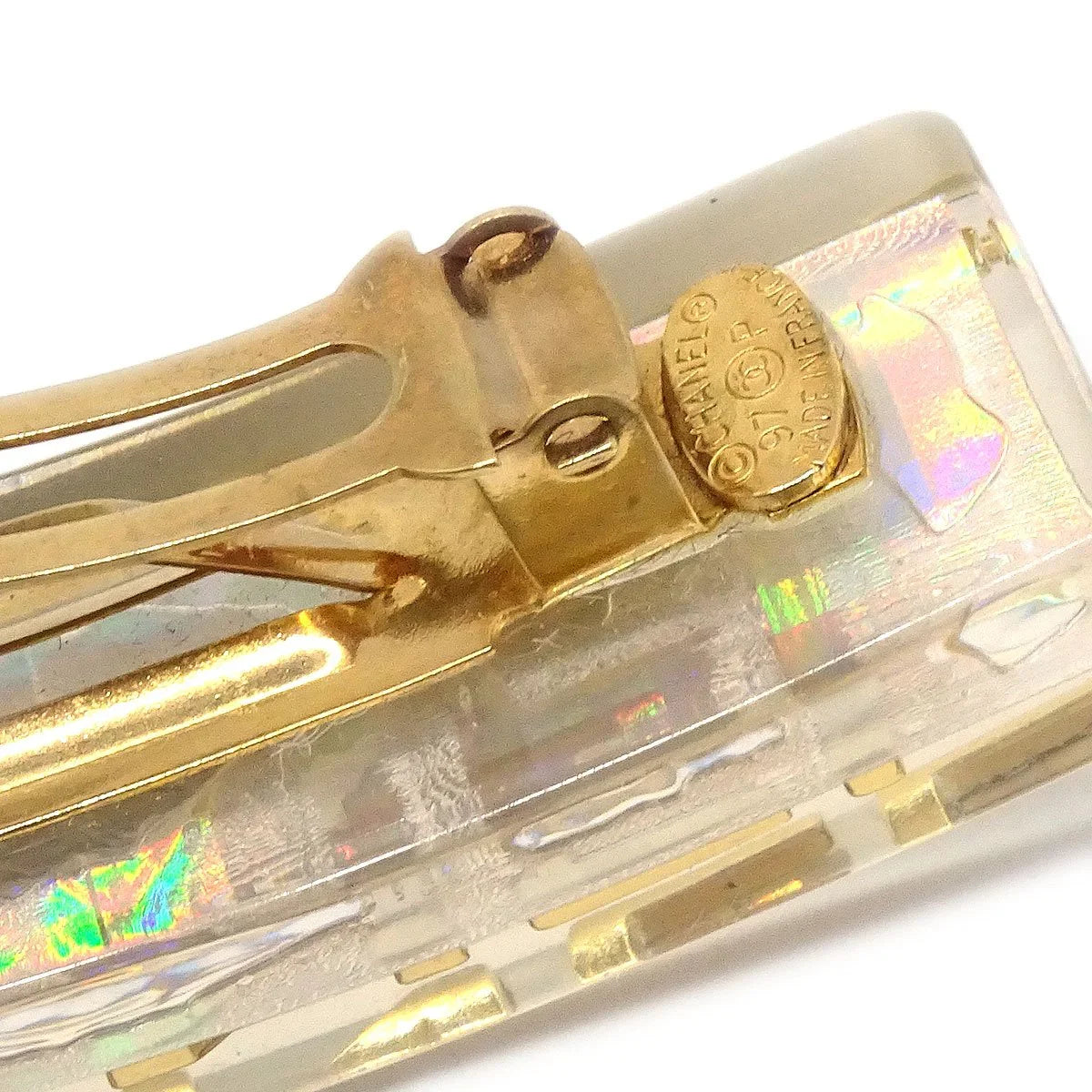 CHANEL 1997 Clear Rainbow Lucite Hair Clip Barrette