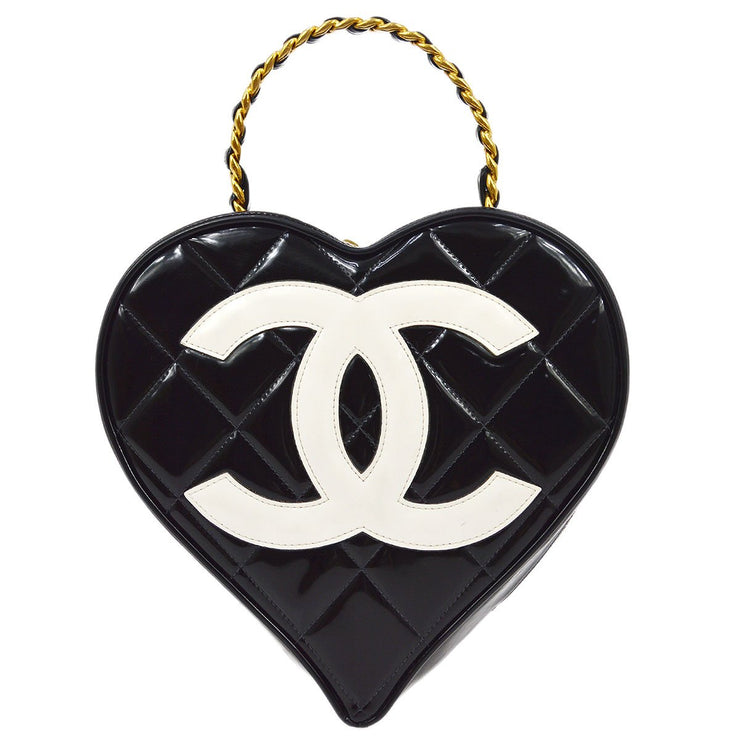 Chanel Vintage 1990's Black Quilted Patent Vanity Shoulder Bag