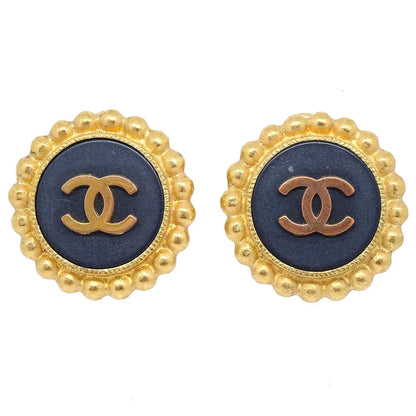 Chanel 1993 Black & Gold CC Earrings Clip-On