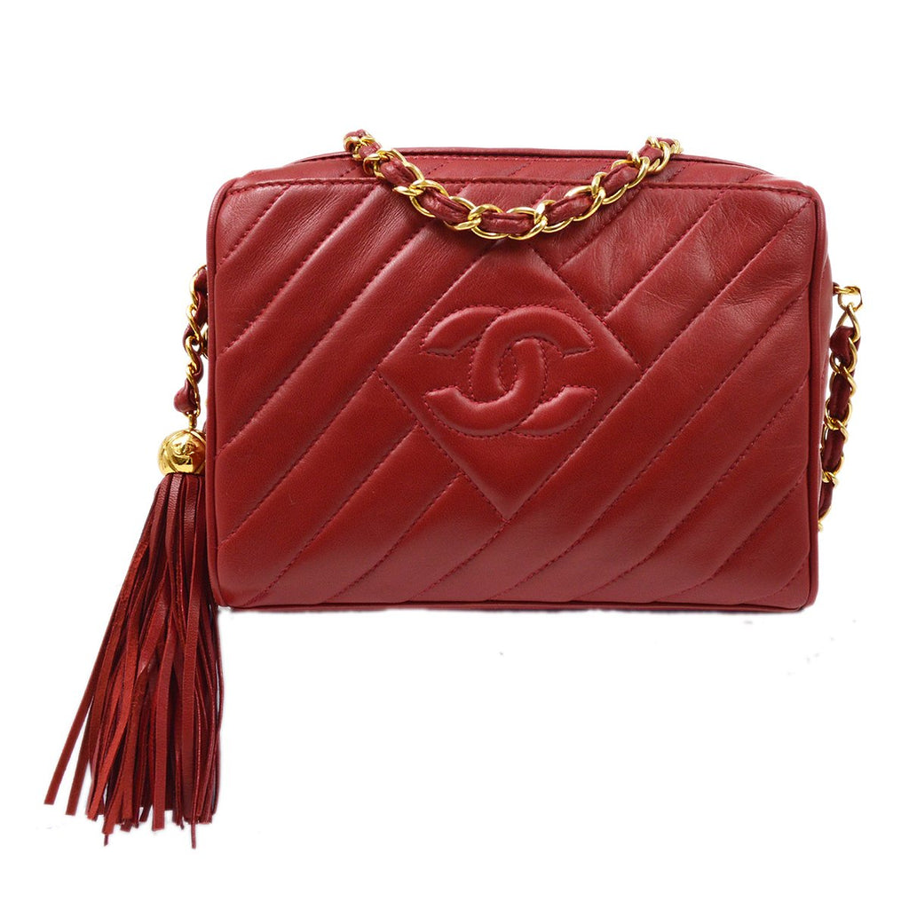 CHANEL 1994-1996 Red Lambskin Quilted Camera Bag Mini