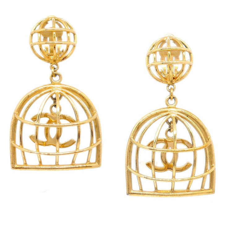 CHANEL 1993 Birdcage Earrings Clip-On Gold