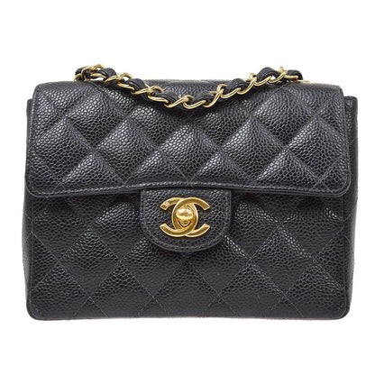CHANEL 2003-2004 Classic Square Flap 17 Black Caviar