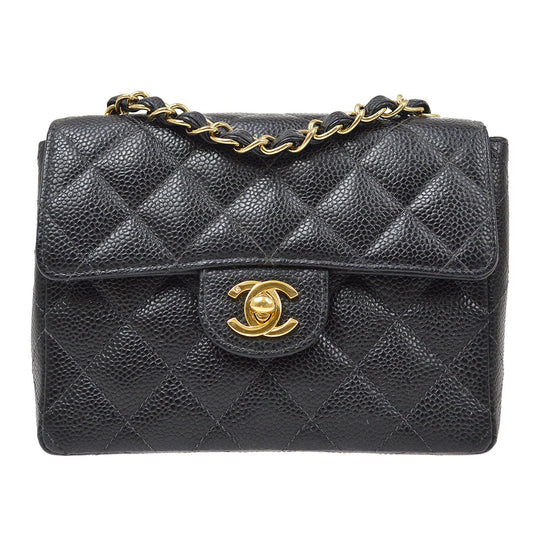 CHANEL 2003-2004 Classic Square Flap 17 Black Caviar