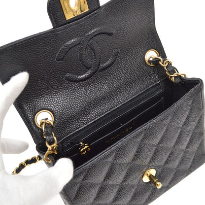 CHANEL 2003-2004 Classic Square Flap 17 Black Caviar