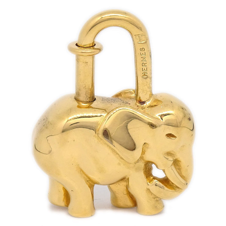 HERMES 1988 Limited Elephant Cadena Lock Bag Charm Gold Small Good