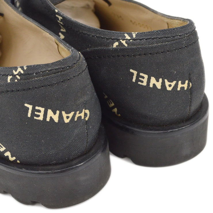 CHANEL 1992 Black Canvas Oxford Shoes #37 1/2