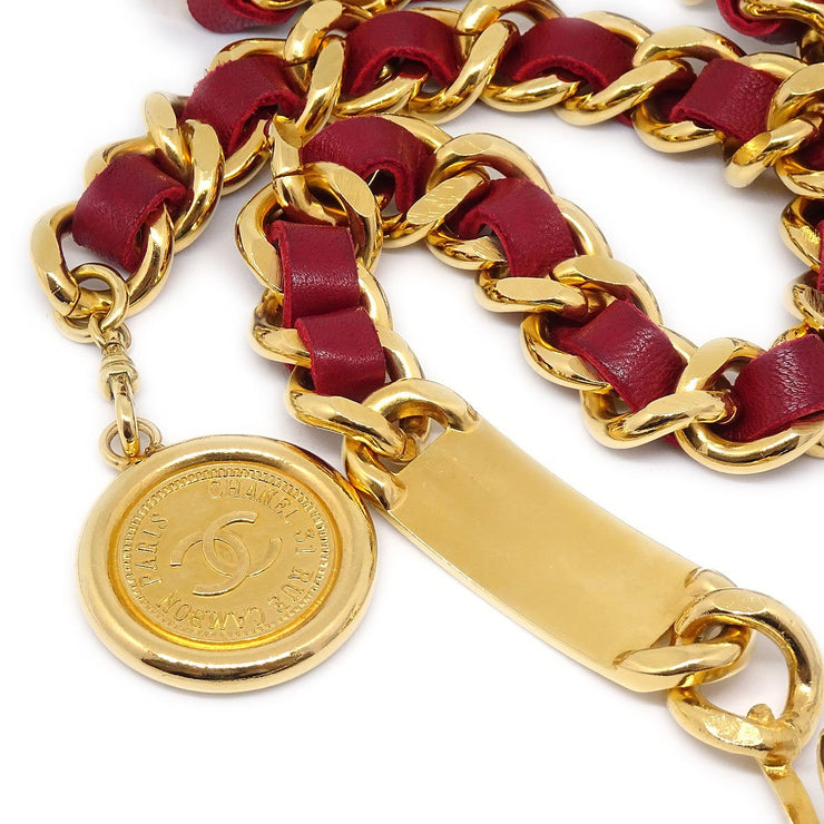 Chanel Medallion Charm Gold Chain Belt Red Small Good