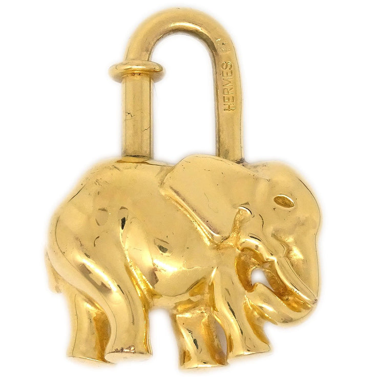 HERMES 1988 Limited Elephant Cadena Lock Bag Charm Gold Small Good