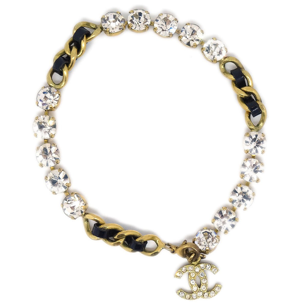 Chanel Gold Chain Anklet Rhinestone 95P