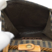 FENDI 70s Pequin Pattern Shoulder Pochette Bag Brown