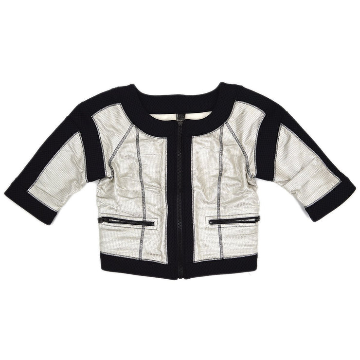 Chanel Black Silk Cropped Jacket Size 1244  Yoogis Closet