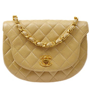 CHANEL 1986-1988 Beige Lambskin Half Moon Flap Mini