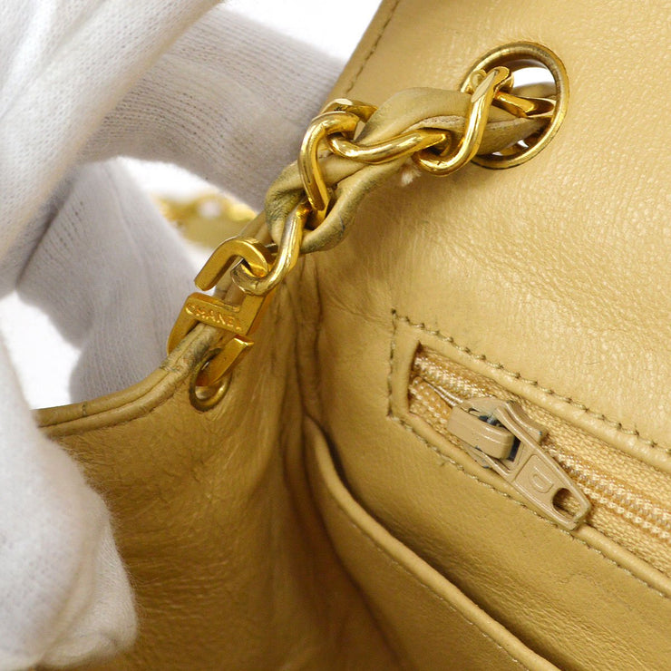 CHANEL 1986-1988 Beige Lambskin Half Moon Flap Mini