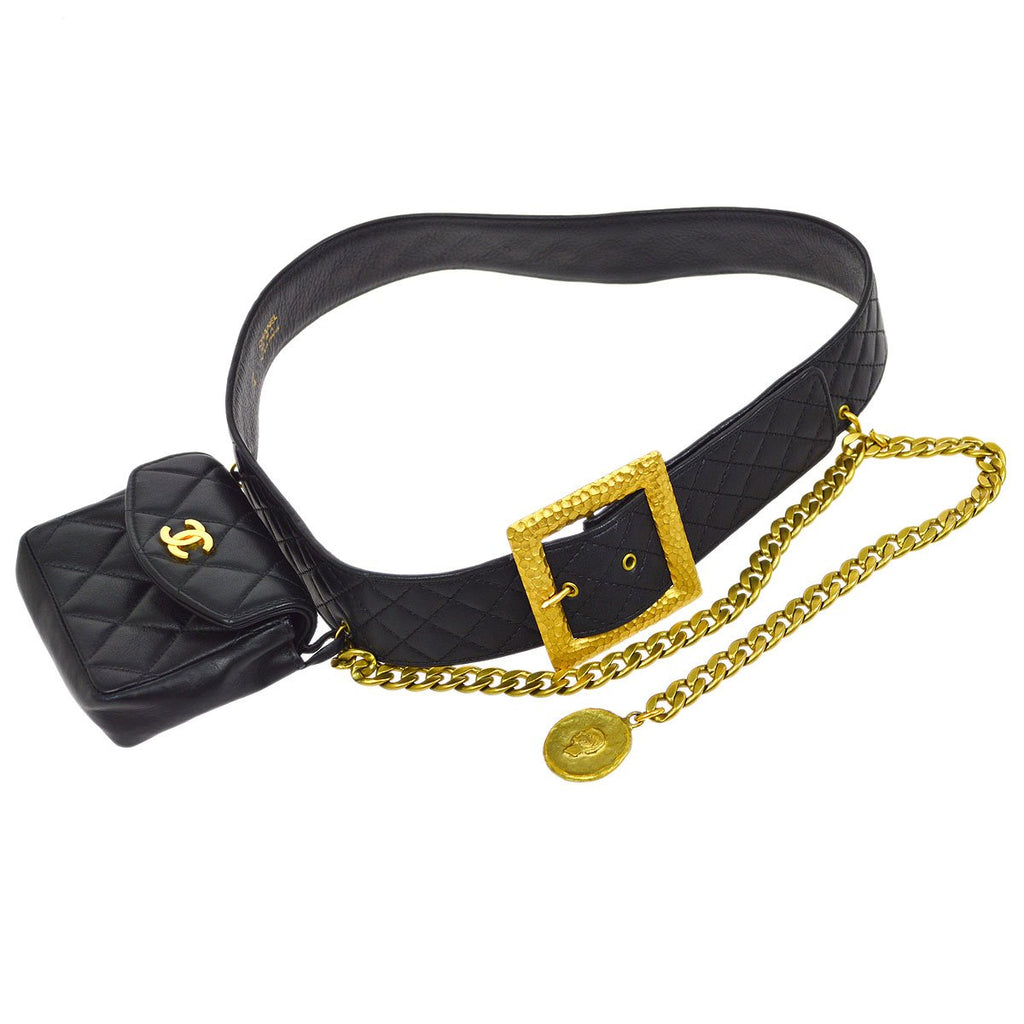 CHANEL 1994 Fall Black Lambskin Quilted Belt Bag with Medallion Chain – AMORE  Vintage Tokyo