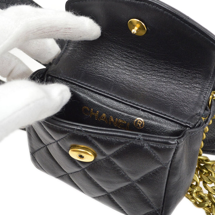 CHANEL 1994 Black Lambskin Quilted Belt Bag with Medallion Chain