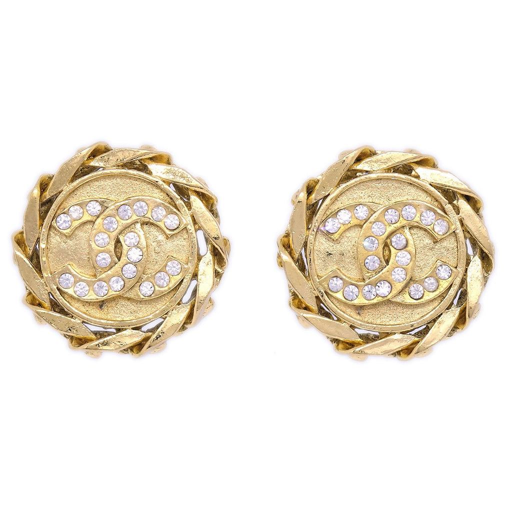 Chanel CC Round Chain Clip on Earrings 93P Vintage Gold