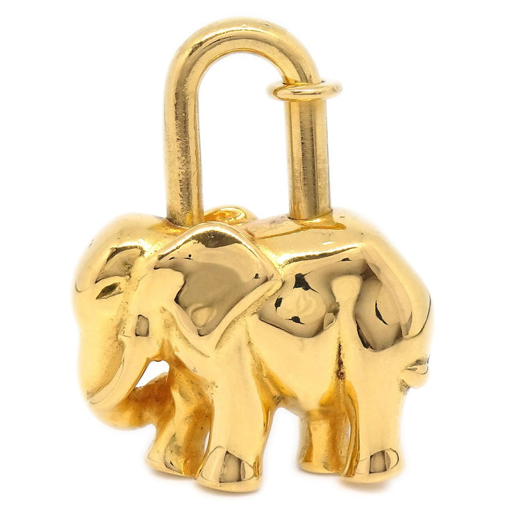 HERMES 1988 Limited Elephant Cadena Lock Bag Charm Gold Small Good