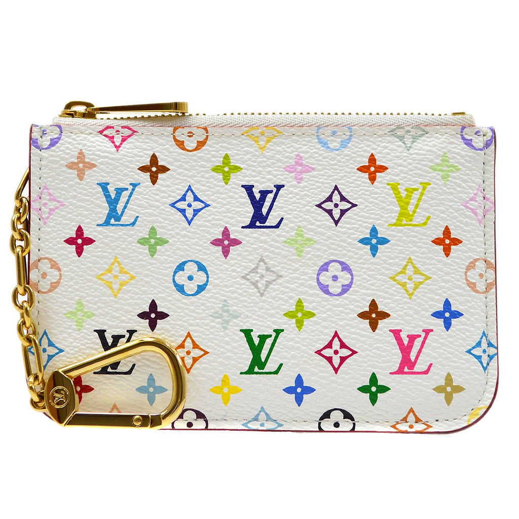 LOUIS VUITTON Monogram Multicolor Key Pouch White Litchi 1279981