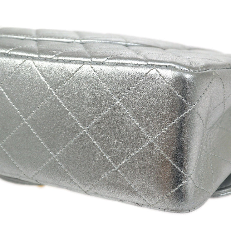 CHANEL 1994 Silver Lambskin Quilted Top Handle Bag