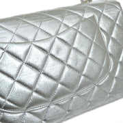 CHANEL 1994 Silver Lambskin Quilted Top Handle Bag