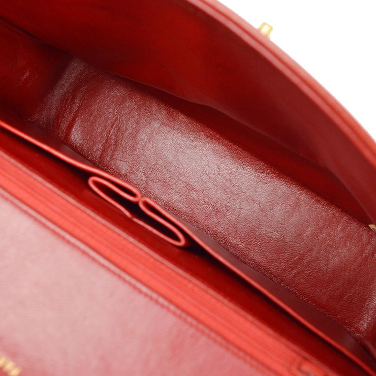 CHANEL 1986-1988 Red Lambskin Quilted Circled CC Flap Medium