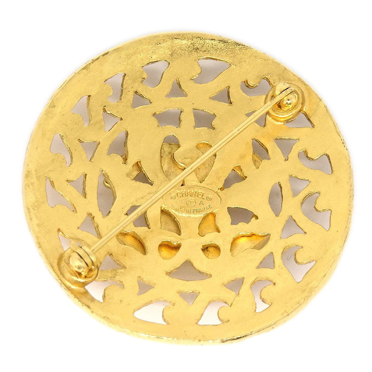 Chanel 1996 Fretwork Paisley Brooch Gold