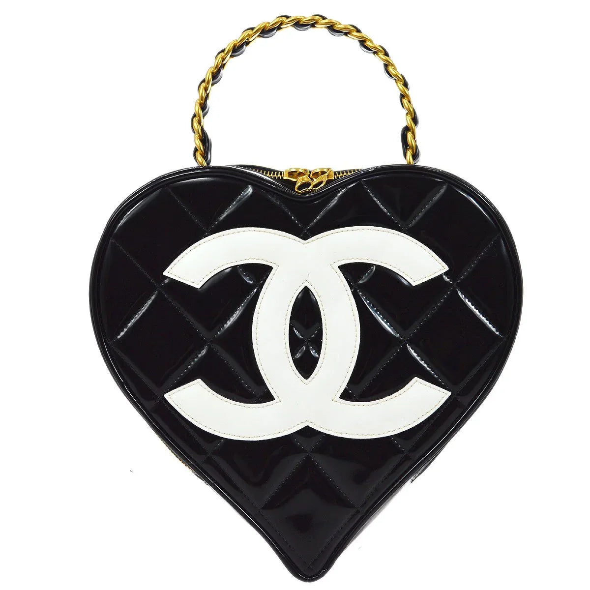 CHANEL * 1995 Black Patent Leather Heart vanity bag