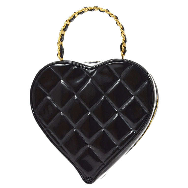 CHANEL * 1995 Black Patent Leather Heart vanity bag