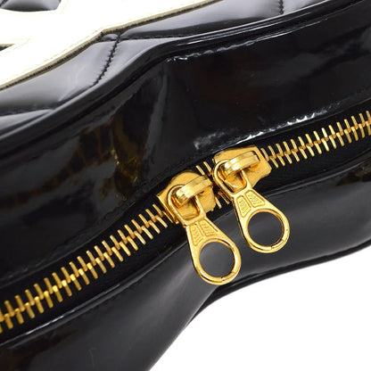 CHANEL * 1995 Black Patent Leather Heart vanity bag