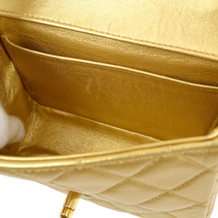 Metallic Gold Lambskin Square Mini Top Handle Flap Gold Hardware, 1994-1996