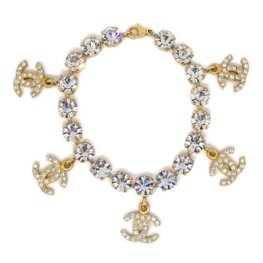 CHANEL Charm Rhinestone Gold Bracelet 95A
