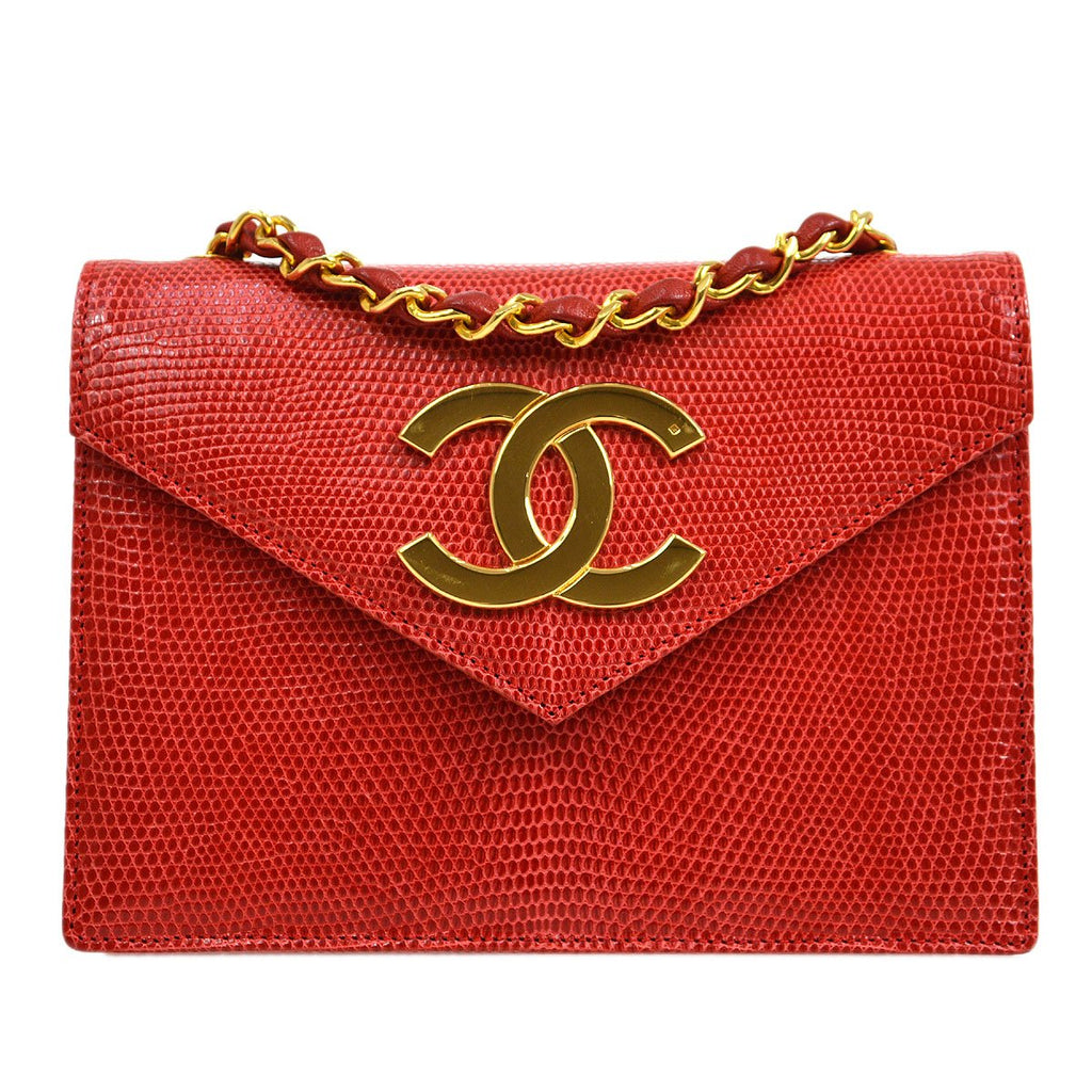 1989 Chanel Red Lizard Leather Vintage Timeless Mini Flap Bag at 1stDibs
