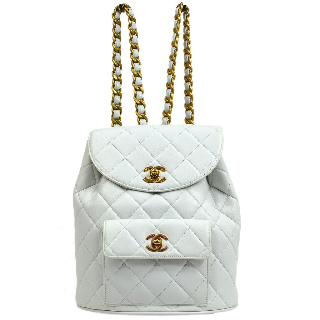 Chanel White Quilted Aged Leather Small Duma Backpack Bag - Yoogi's Closet