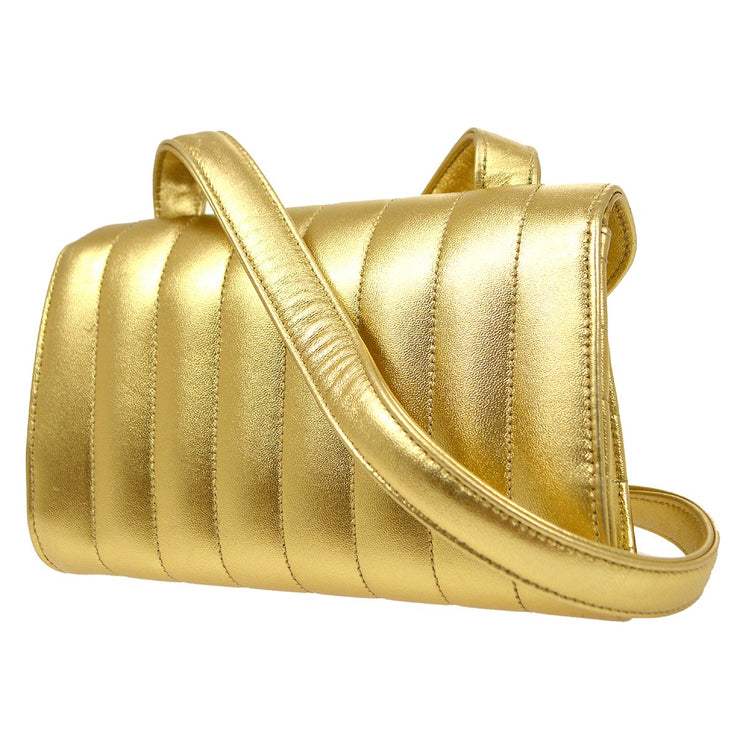 Chanel 1994-1996 Gold Lambskin Vertical Shoulder Bag