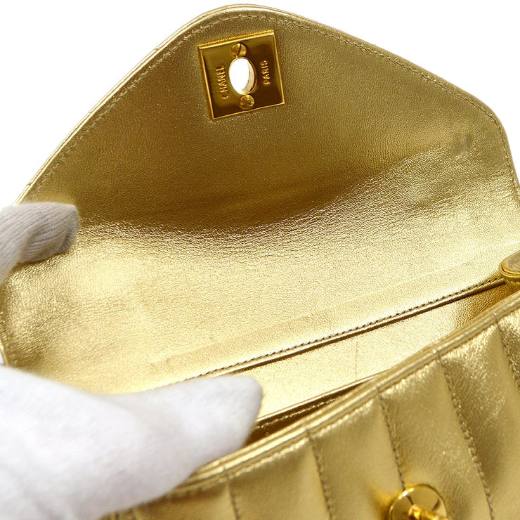 Chanel 1994-1996 Gold Lambskin Vertical Shoulder Bag