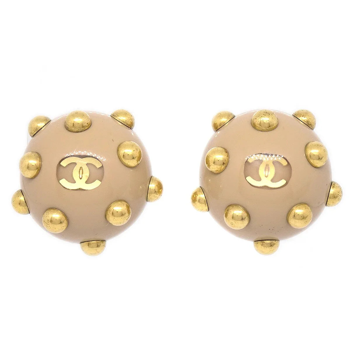CHANEL 2000 Studded Earrings Beige Gold Clip-On