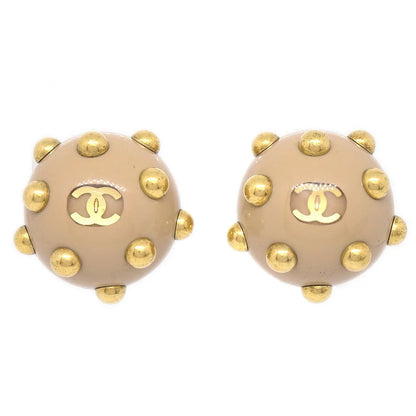 CHANEL 2000 Studded Earrings Beige Gold Clip-On
