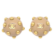 CHANEL 2000 Studded Earrings Beige Gold Clip-On