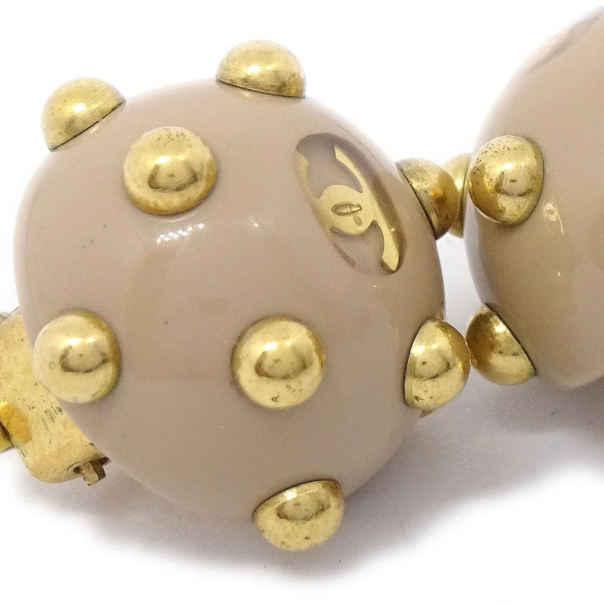 CHANEL 2000 Studded Earrings Beige Gold Clip-On