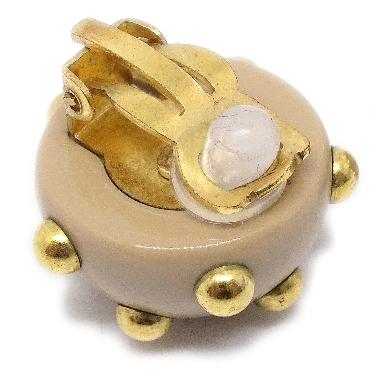 CHANEL 2000 Studded Earrings Beige Gold Clip-On