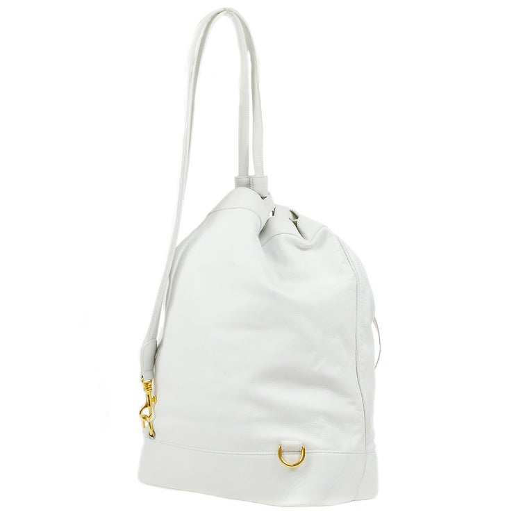 CHANEL 1991-1994 White Lambskin Studded Drawstring Bag
